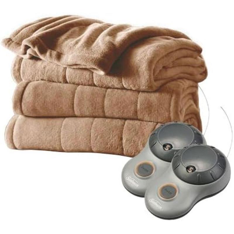 Sunbeam Heated Blanket Microplush, 10 Heat Settings, Slate, King BSM9KKSR82516A00(Beige